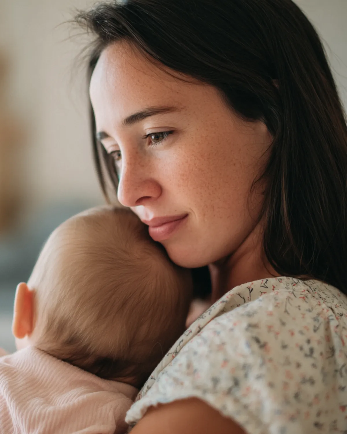 Mamá abrazando a su bebé contra el pecho